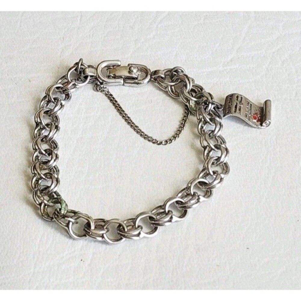 Vintage "Monet" Silver Tone Double Circle Link Charm Bracelet, Signed
